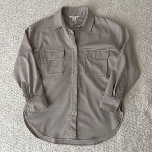 H&M Oversized Flannel Button Up Shirt Beige Size XS